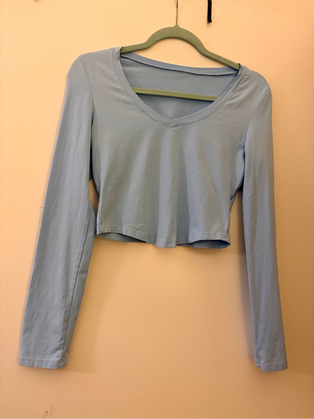 Light Blue V-Neck Long Sleeve Crop Top